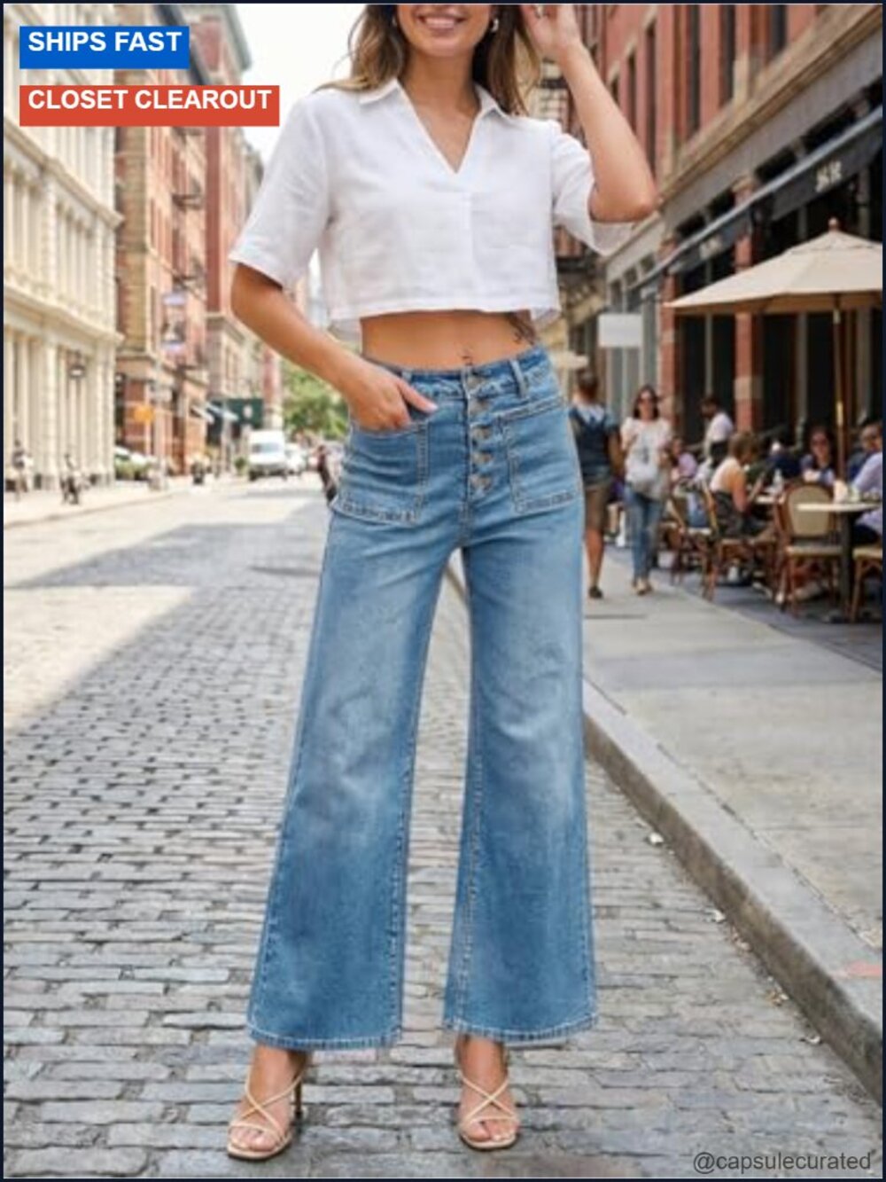 Wide Leg High Waisted Jeans with Stretch, Front Pockets, Vintage Baggy Flare - Picture 3 of 6
